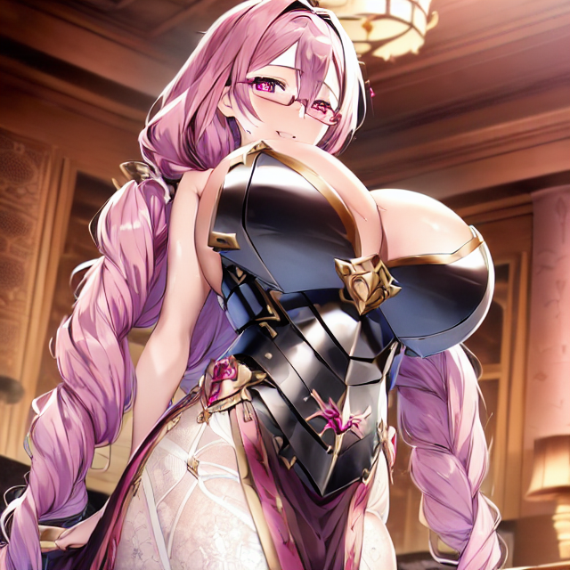 【爆乳二次元画像】 ピンク爆乳眼鏡美女の騎士姿の画像集