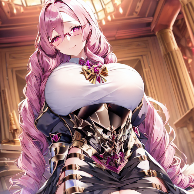 【爆乳二次元画像】 ピンク爆乳眼鏡美女の騎士姿の画像集