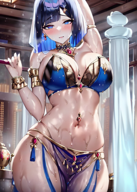 【爆乳 二次元画像】白髪爆乳の日焼け水着姿の二次元画像