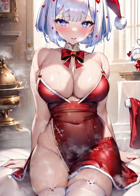 【爆乳 二次元画像】ピンク眼鏡のエロクリスマスコスチュームの女の子の二次元画像集