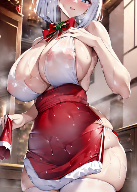 【爆乳 二次元画像】ピンク眼鏡のエロクリスマスコスチュームの女の子の二次元画像集