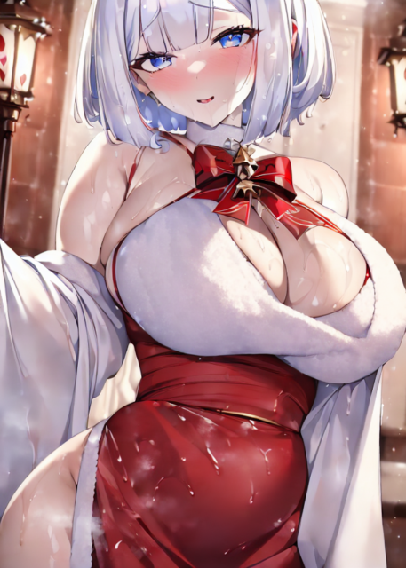 【爆乳 二次元画像】ピンク眼鏡のエロクリスマスコスチュームの女の子の二次元画像集