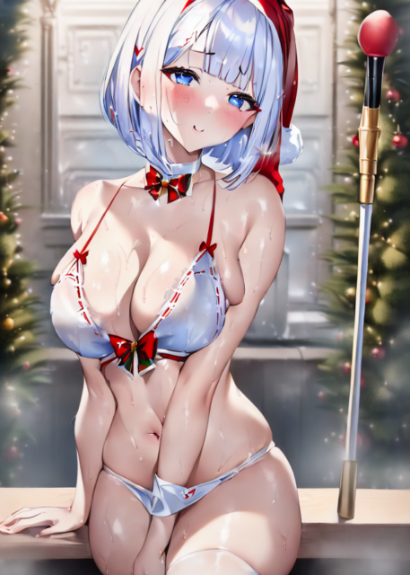 【爆乳 二次元画像】ピンク眼鏡のエロクリスマスコスチュームの女の子の二次元画像集