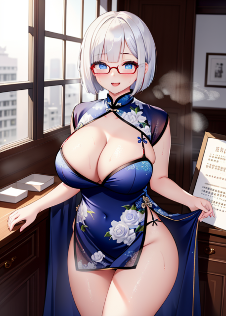 【爆乳 二次元画像】ロリ系の白髪美女のチャイナドレス二次元画像集