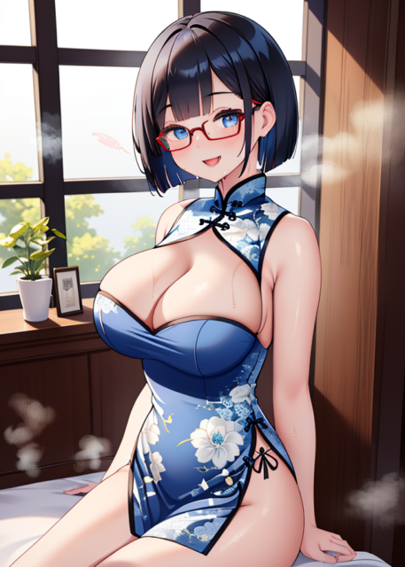 【爆乳 二次元画像】ロリ系の白髪美女のチャイナドレス二次元画像集