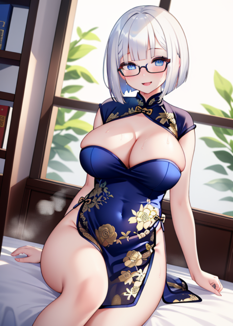 【爆乳 二次元画像】ロリ系の白髪美女のチャイナドレス二次元画像集