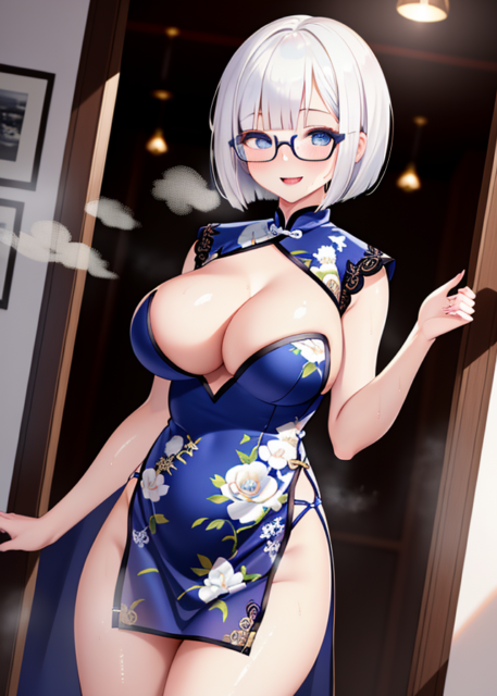 【爆乳 二次元画像】ロリ系の白髪美女のチャイナドレス二次元画像集