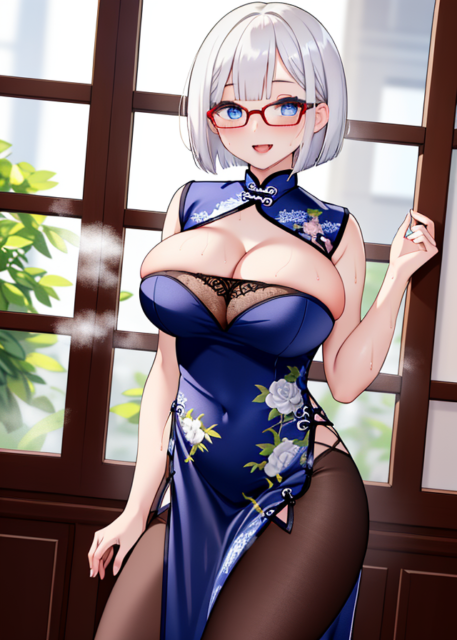 【爆乳 二次元画像】ロリ系の白髪美女のチャイナドレス二次元画像集