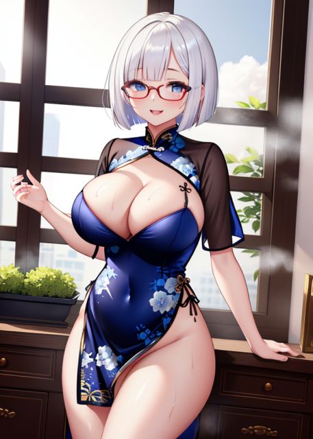 【爆乳 二次元画像】ロリ系の白髪美女のチャイナドレス二次元画像集