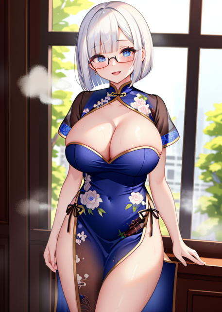 【爆乳 二次元画像】ロリ系の白髪美女のチャイナドレス二次元画像集