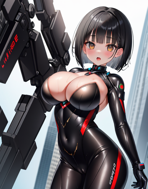 【爆乳 二次元画像】ぴっちりしたムッチムチライダースーツの黒髪の女の子の画像集