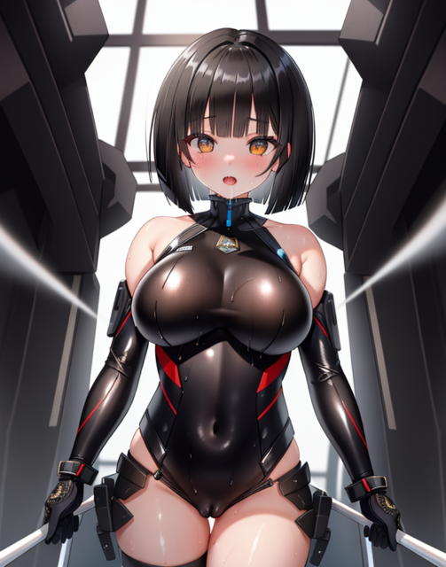 【爆乳 二次元画像】ぴっちりしたムッチムチライダースーツの黒髪の女の子の画像集