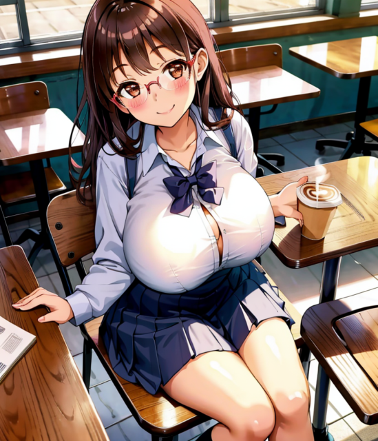 むっちり爆乳の眼鏡っ子女子の画像