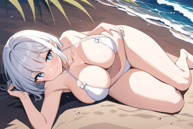 【爆乳 二次元画像】素敵な星空と白髪美少女の女の子の水着画像集