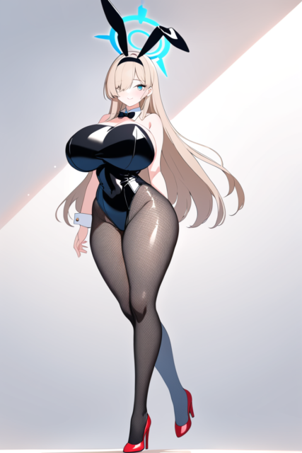 【爆乳 二次元画像】蒼いバニーガールの爆乳の女の子の水着画像集