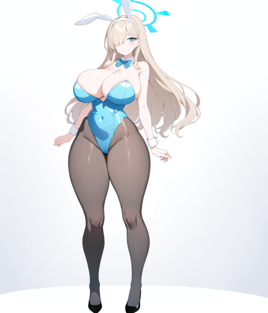 【爆乳 二次元画像】蒼いバニーガールの爆乳の女の子の水着画像集