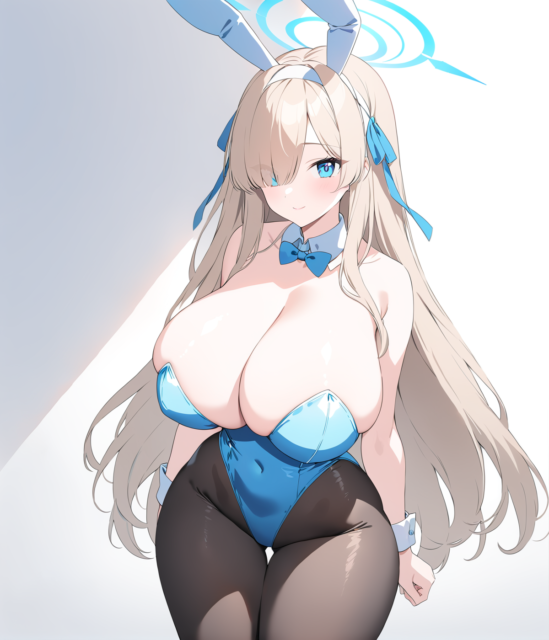 【爆乳 二次元画像】蒼いバニーガールの爆乳の女の子の水着画像集