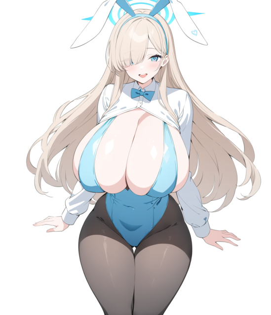 【爆乳 二次元画像】蒼いバニーガールの爆乳の女の子の水着画像集