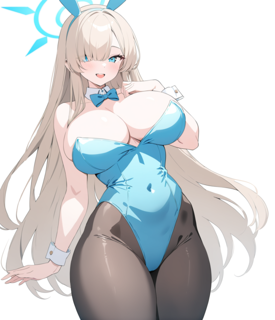 【爆乳 二次元画像】蒼いバニーガールの爆乳の女の子の水着画像集