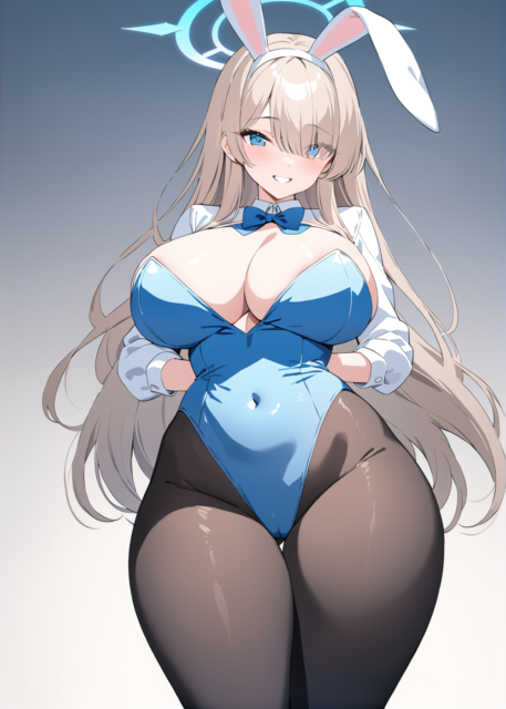 【爆乳 二次元画像】蒼いバニーガールの爆乳の女の子の水着画像集