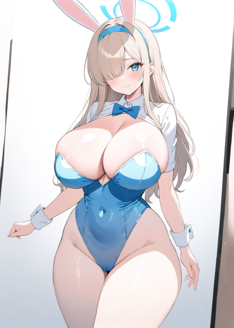 【爆乳 二次元画像】蒼いバニーガールの爆乳の女の子の水着画像集