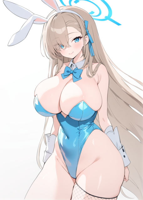 【爆乳 二次元画像】蒼いバニーガールの爆乳の女の子の水着画像集