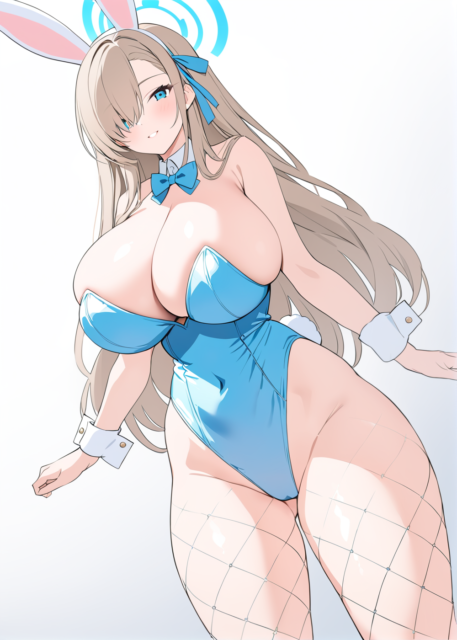 【爆乳 二次元画像】蒼いバニーガールの爆乳の女の子の水着画像集