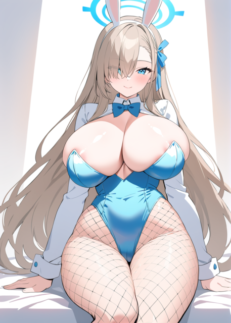 【爆乳 二次元画像】蒼いバニーガールの爆乳の女の子の水着画像集