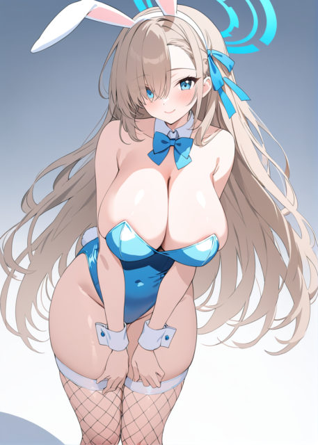 【爆乳 二次元画像】蒼いバニーガールの爆乳の女の子の水着画像集