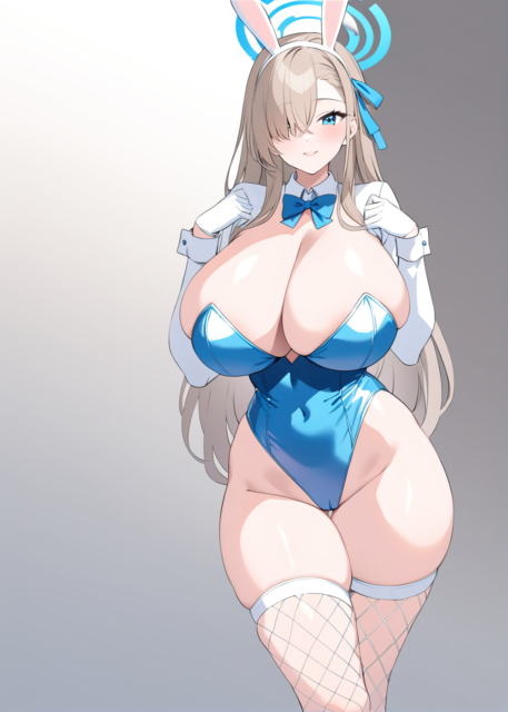 【爆乳 二次元画像】蒼いバニーガールの爆乳の女の子の水着画像集