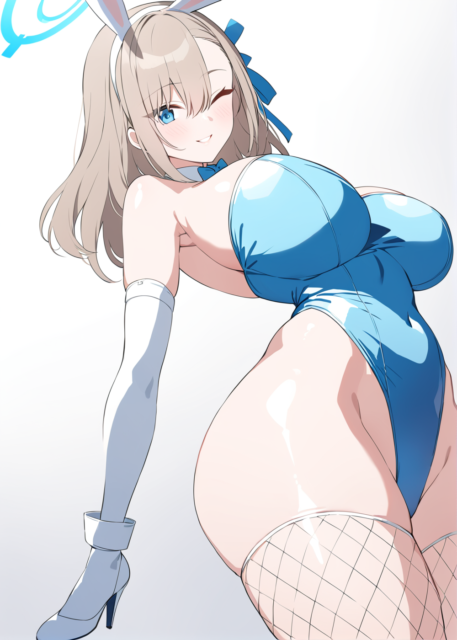 【爆乳 二次元画像】蒼いバニーガールの爆乳の女の子の水着画像集