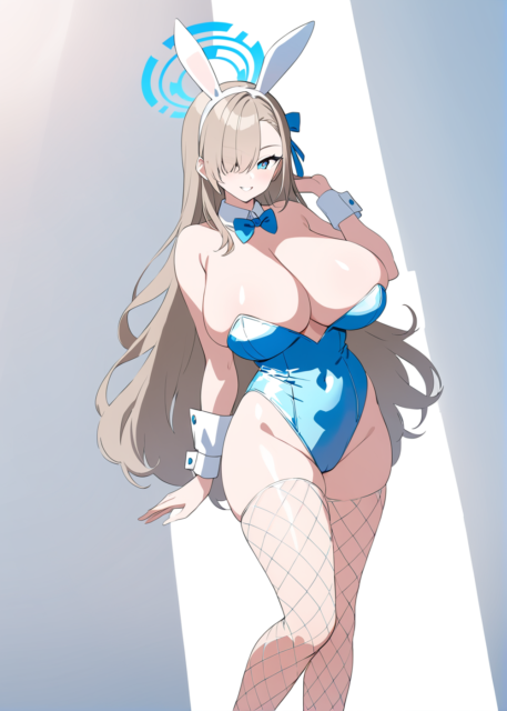 【爆乳 二次元画像】蒼いバニーガールの爆乳の女の子の水着画像集