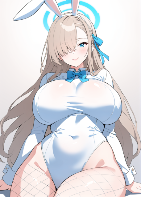 【爆乳 二次元画像】蒼いバニーガールの爆乳の女の子の水着画像集