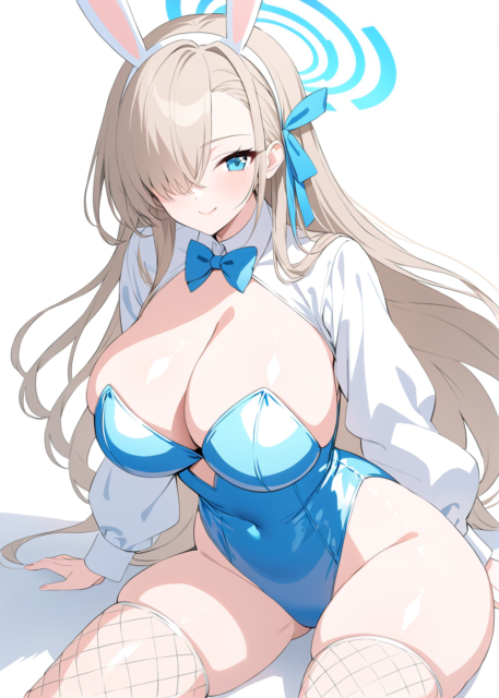 【爆乳 二次元画像】蒼いバニーガールの爆乳の女の子の水着画像集