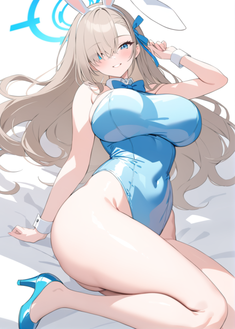 【爆乳 二次元画像】蒼いバニーガールの爆乳の女の子の水着画像集