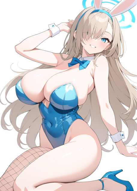 【爆乳 二次元画像】蒼いバニーガールの爆乳の女の子の水着画像集