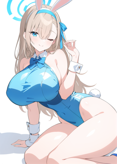 【爆乳 二次元画像】蒼いバニーガールの爆乳の女の子の水着画像集