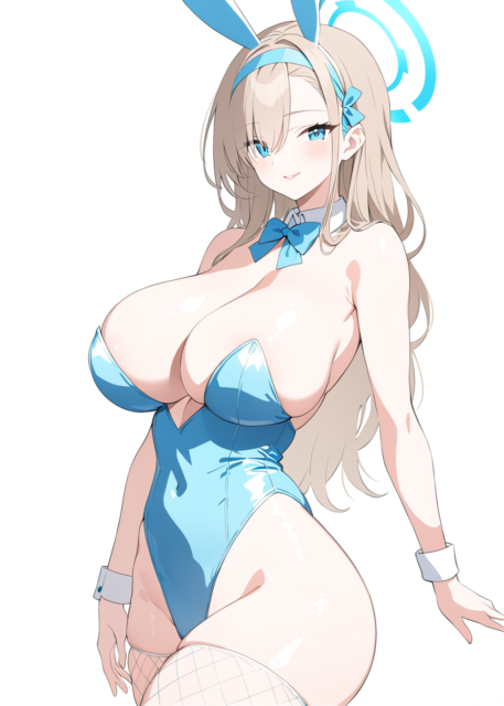 【爆乳 二次元画像】蒼いバニーガールの爆乳の女の子の水着画像集