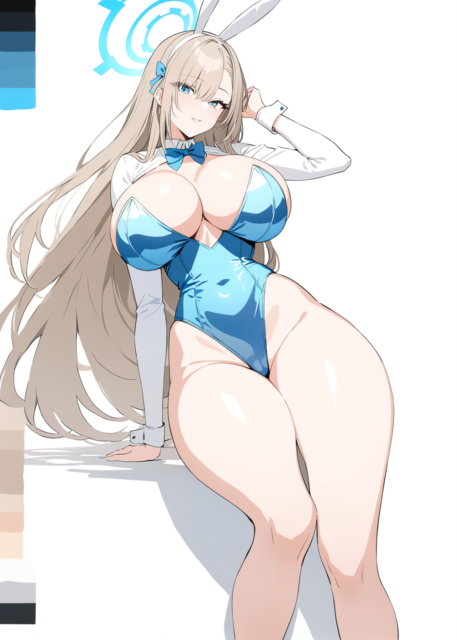 【爆乳 二次元画像】蒼いバニーガールの爆乳の女の子の水着画像集