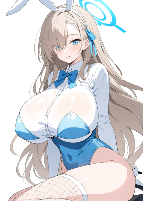 【爆乳 二次元画像】蒼いバニーガールの爆乳の女の子の水着画像集