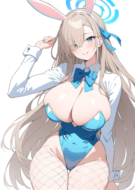 【爆乳 二次元画像】蒼いバニーガールの爆乳の女の子の水着画像集