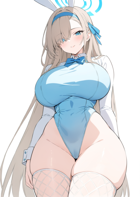 【爆乳 二次元画像】蒼いバニーガールの爆乳の女の子の水着画像集