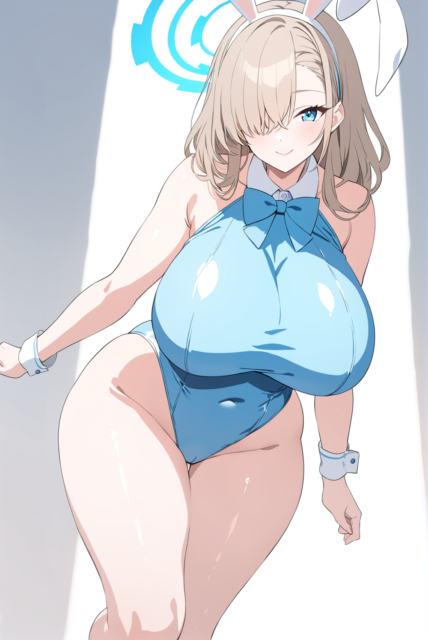 【爆乳 二次元画像】蒼いバニーガールの爆乳の女の子の水着画像集