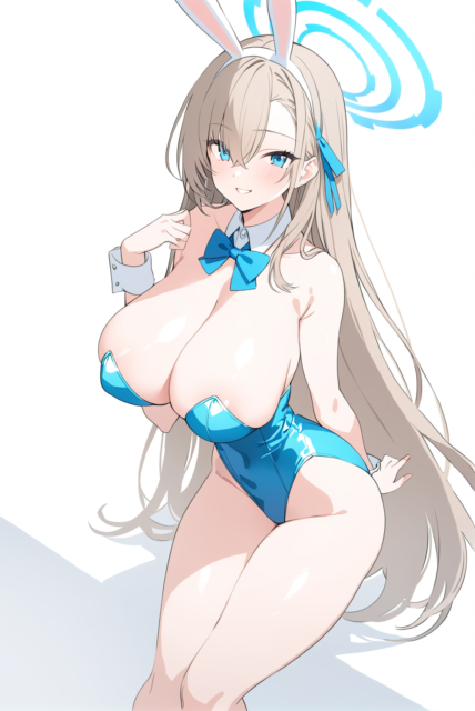 【爆乳 二次元画像】蒼いバニーガールの爆乳の女の子の水着画像集