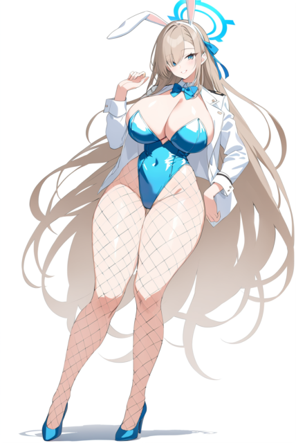 【爆乳 二次元画像】蒼いバニーガールの爆乳の女の子の水着画像集